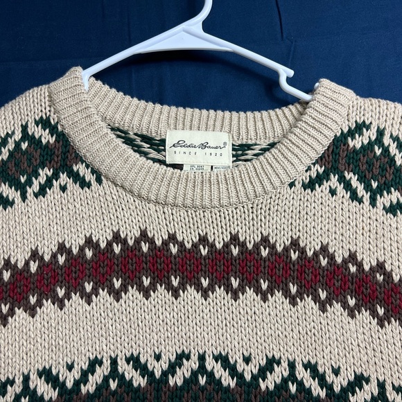 Vintage Men’s Eddie Bauer Fair Isle Knit Sweater Cotton 90s Sz XL Outdoors - Picture 8 of 16